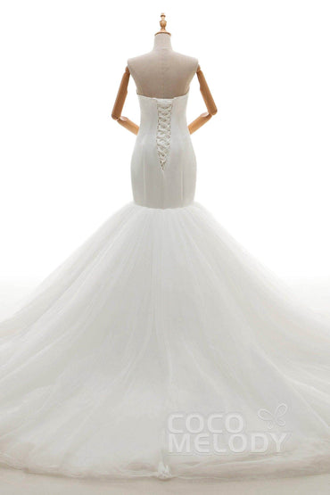Trumpet-Mermaid Chapel Train Tulle Wedding Dress CWLT16008 - COCOMELODY