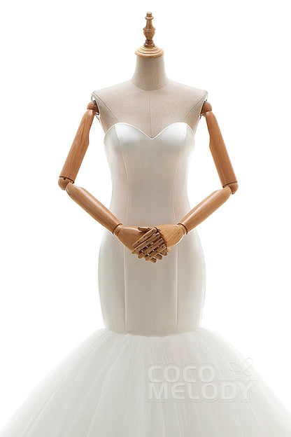 Trumpet-Mermaid Chapel Train Tulle Wedding Dress CWLT16008
