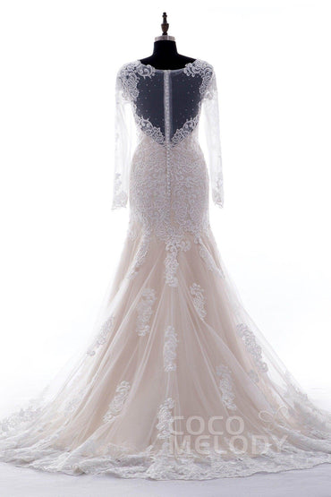 Trumpet-Mermaid Court Train Lace Wedding Dress CWXT14051 - COCOMELODY