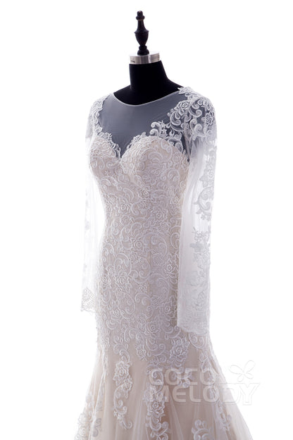 Trumpet-Mermaid Court Train Lace Wedding Dress CWXT14051