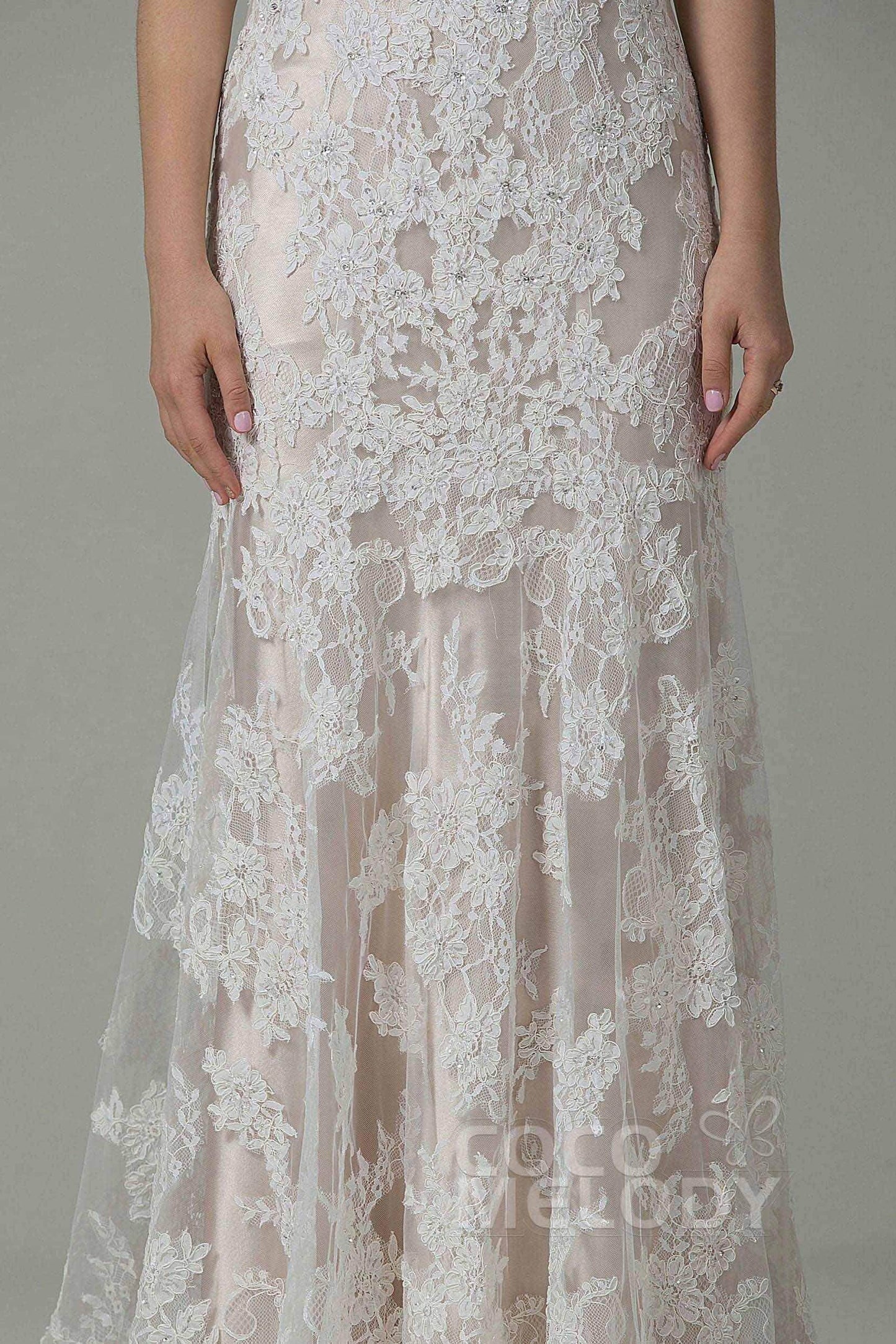 Sheath-Column Sweep-Brush Train Lace Wedding Dress CWXT14061 - COCOMELODY