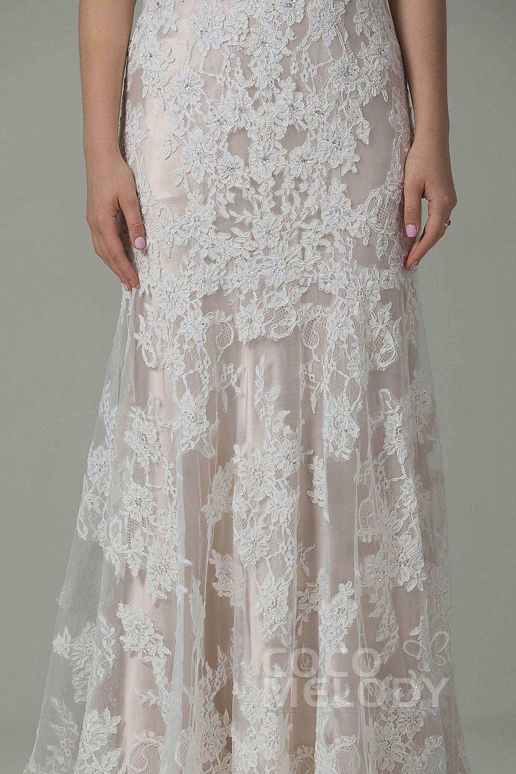 Sheath-Column Sweep-Brush Train Lace Wedding Dress CWXT14061 - COCOMELODY