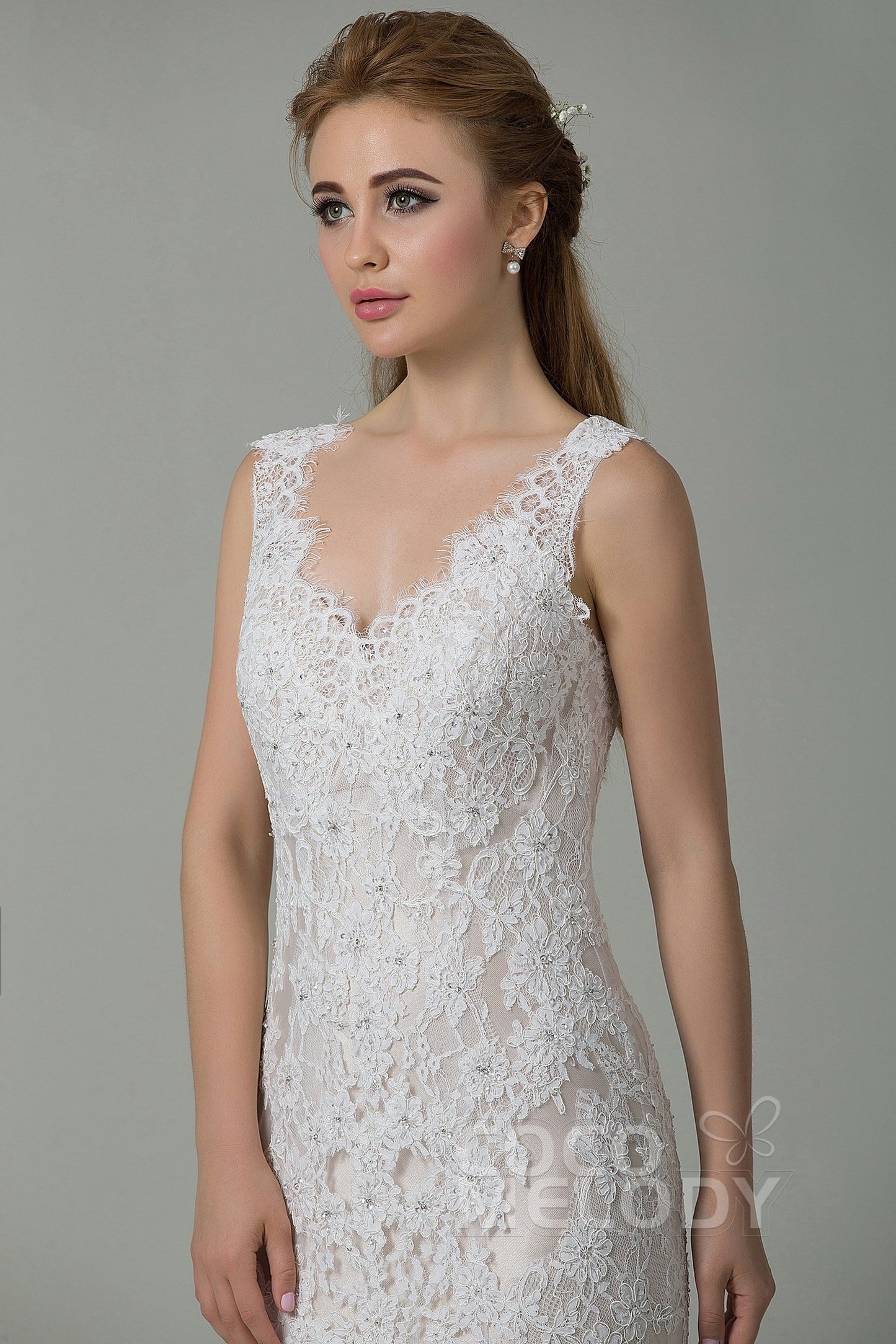 Sheath-Column Sweep-Brush Train Lace Wedding Dress CWXT14061