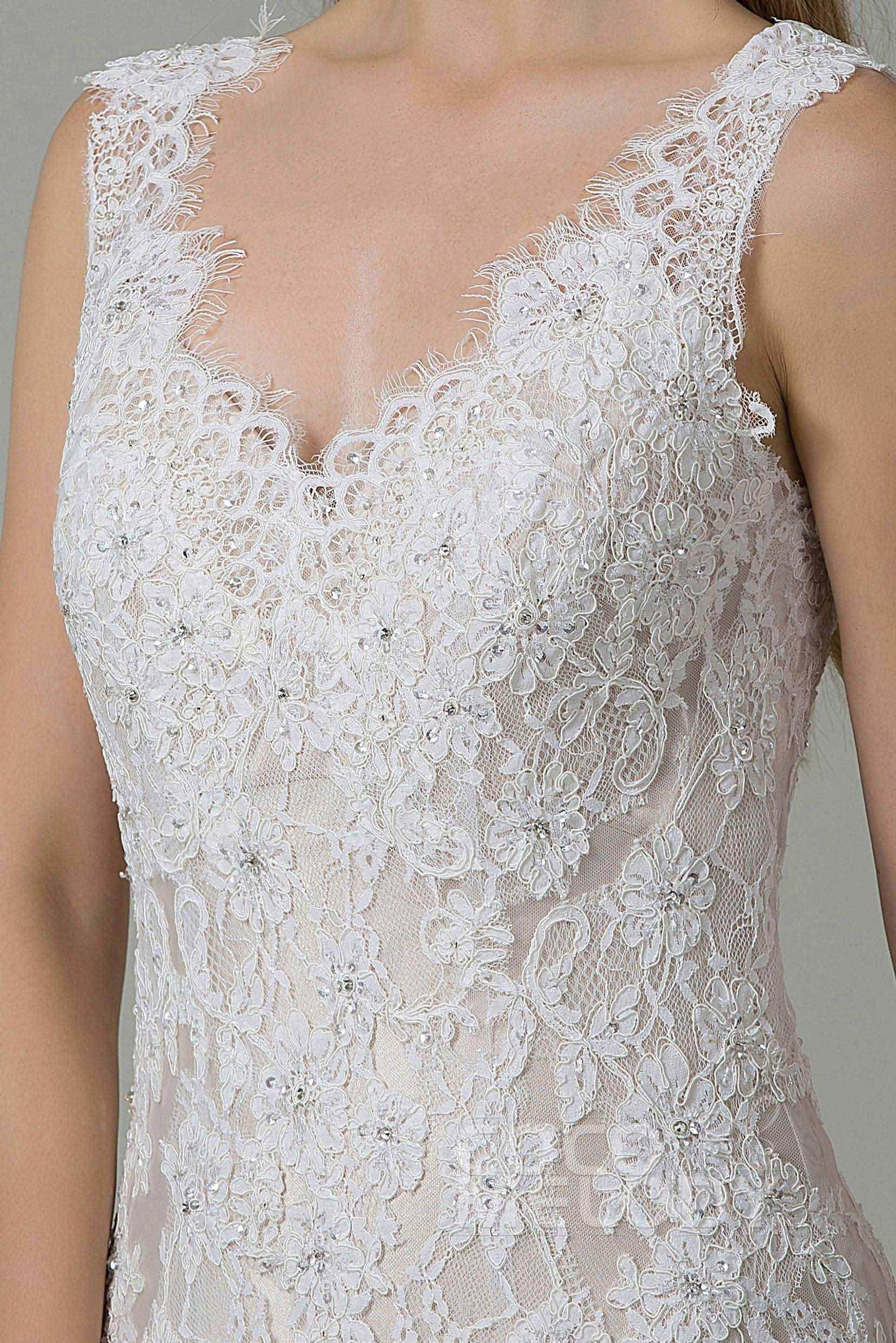 Sheath-Column Sweep-Brush Train Lace Wedding Dress CWXT14061 - COCOMELODY