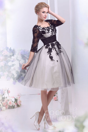 A-Line Knee Length Tulle Gothic Wedding Dress CWZK13002