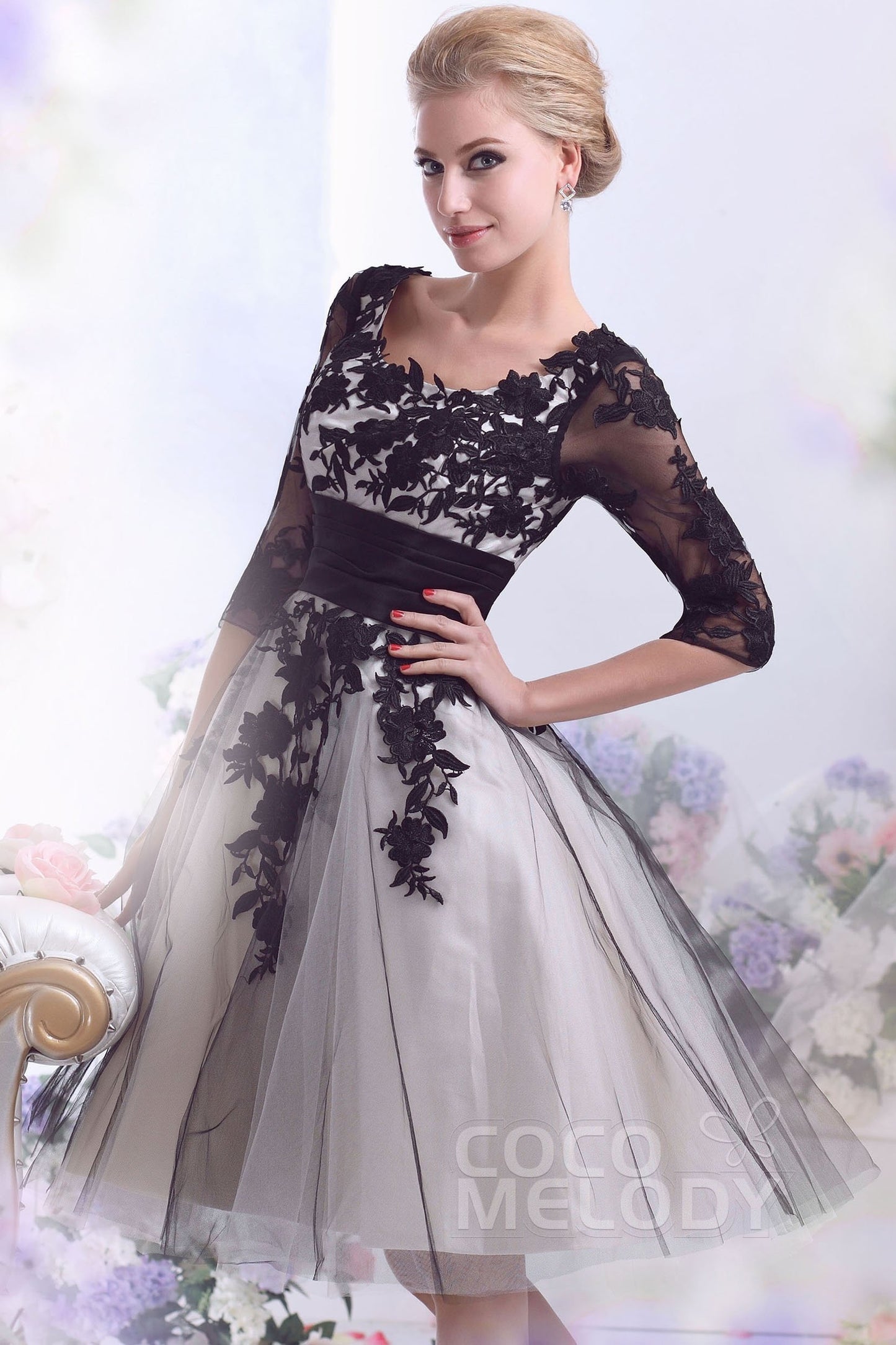 A-Line Knee Length Tulle Gothic Wedding Dress CWZK13002