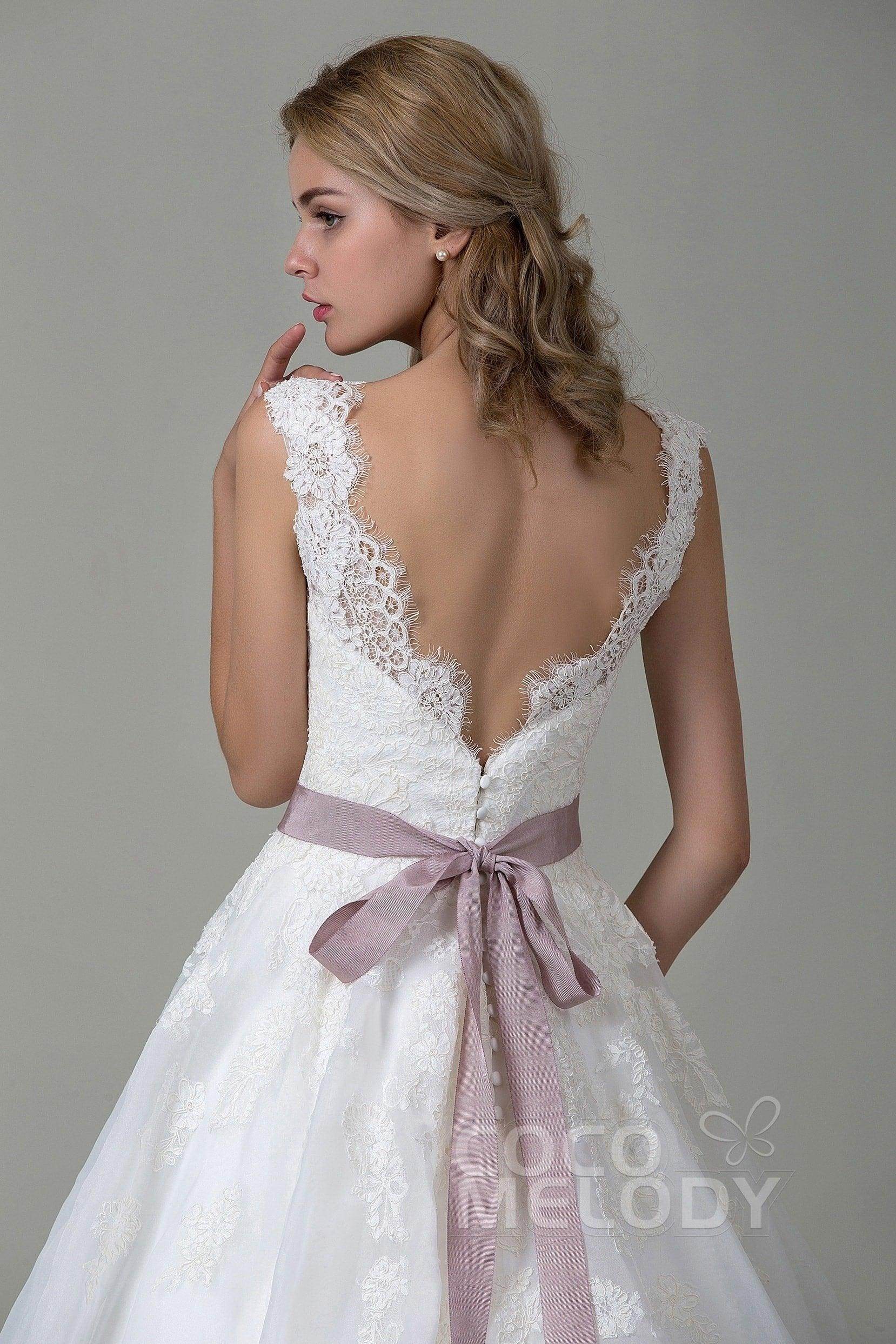A-Line Court Train Lace and Organza Wedding Dress CWZT15007 - COCOMELODY