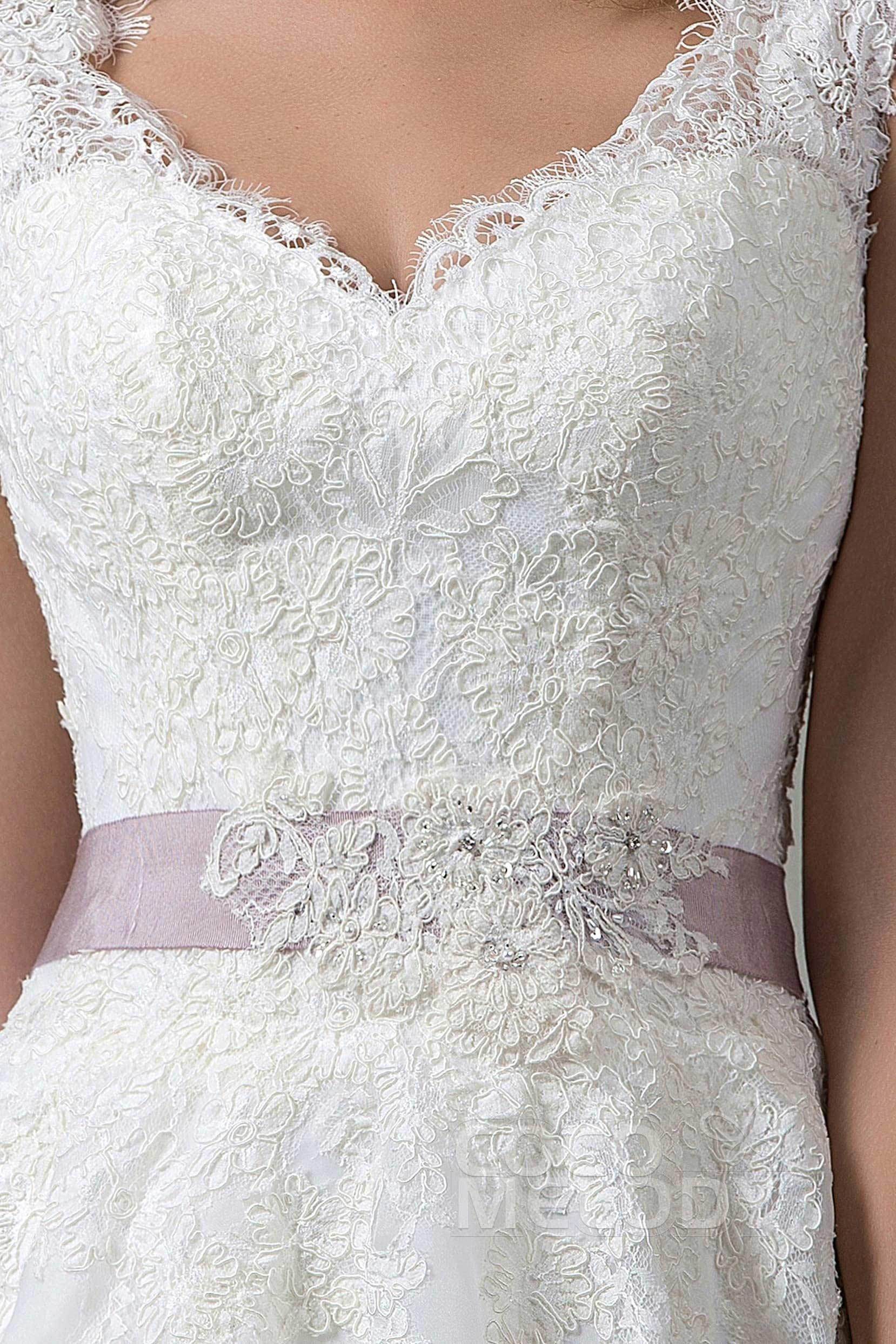 A-Line Court Train Lace and Organza Wedding Dress CWZT15007 - COCOMELODY