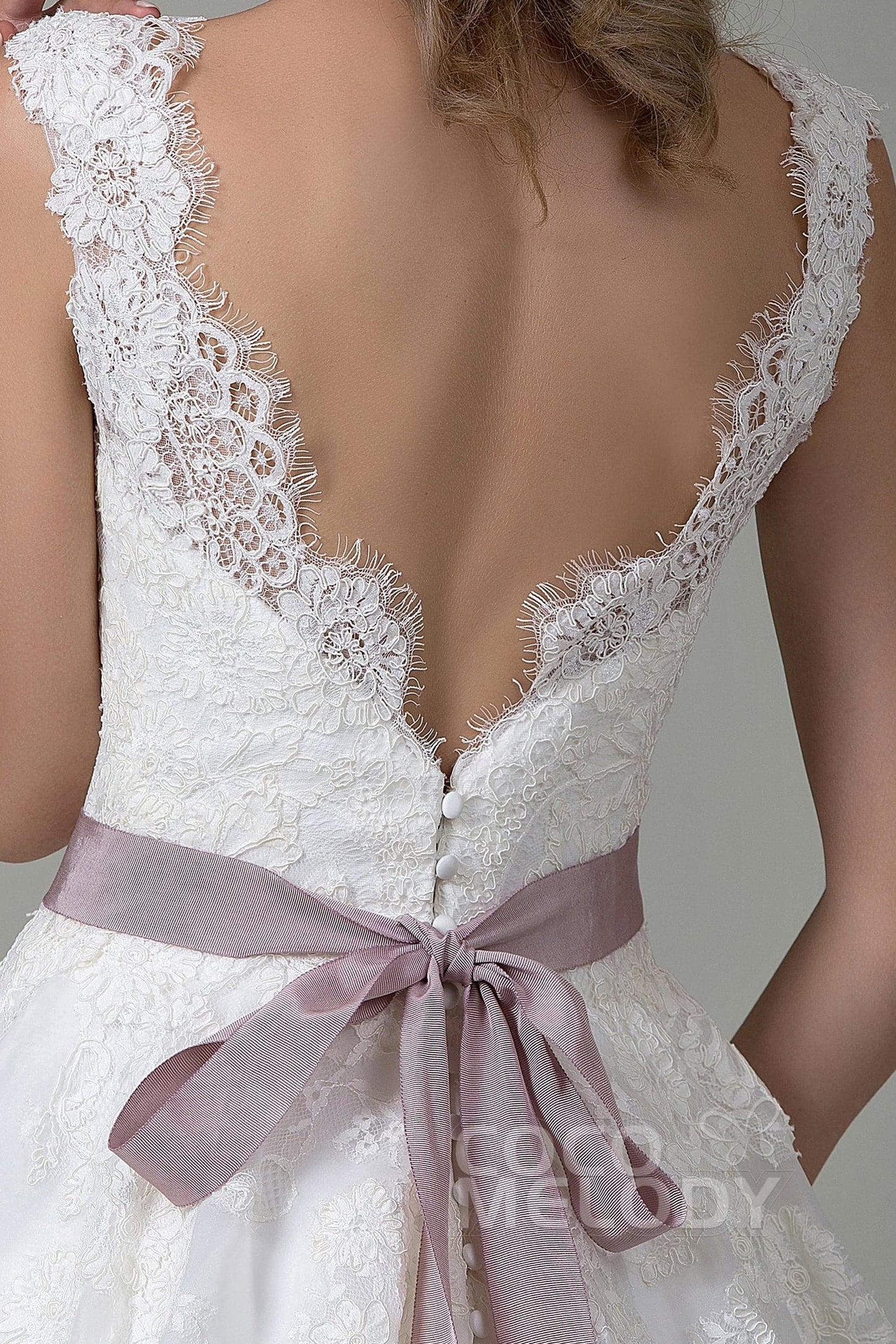 A-Line Court Train Lace and Organza Wedding Dress CWZT15007
