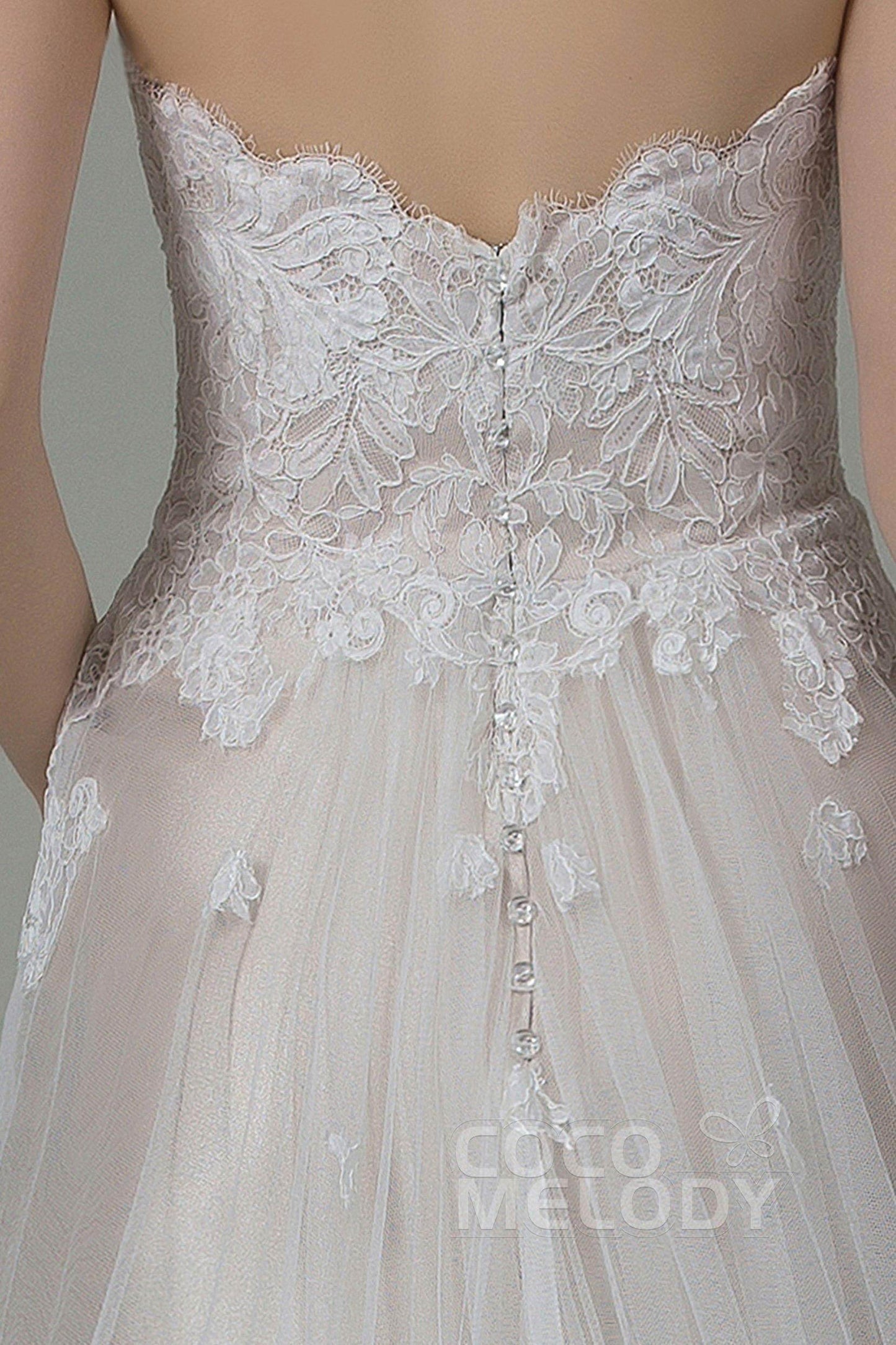 Sheath-Column Court Train Tulle Lace Wedding Dress CWZT15008 - COCOMELODY