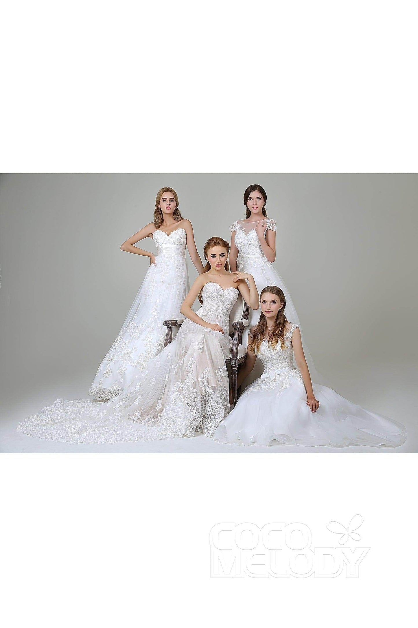 Sheath-Column Court Train Tulle Lace Wedding Dress CWZT15008 - COCOMELODY