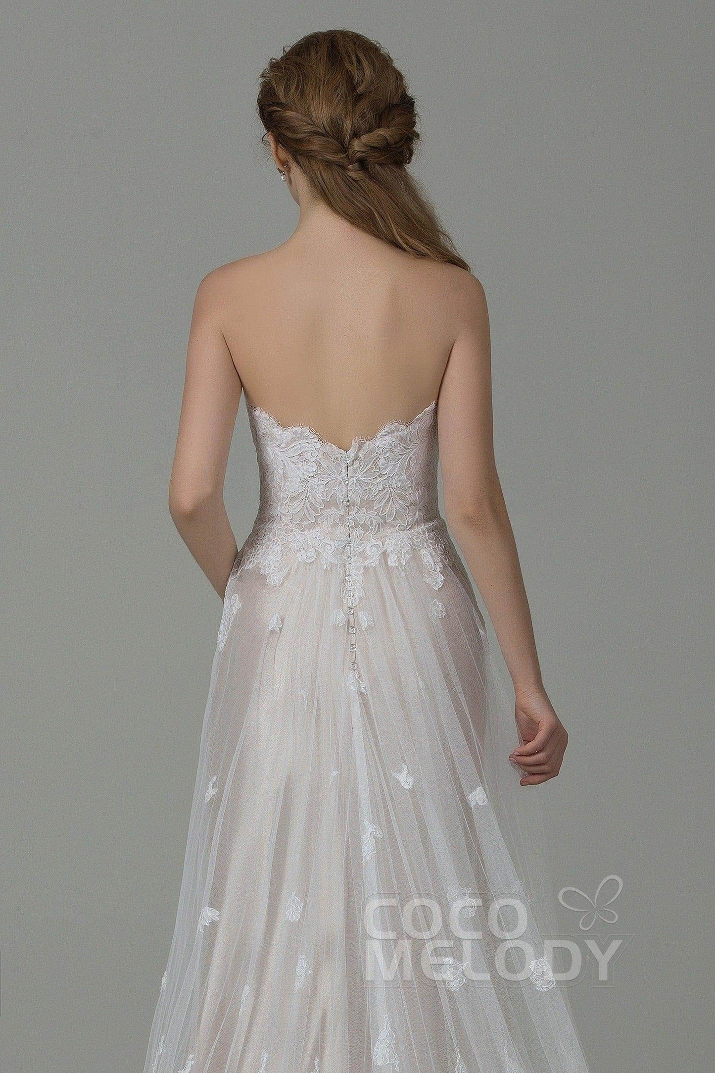 Sheath-Column Court Train Tulle Lace Wedding Dress CWZT15008 - COCOMELODY
