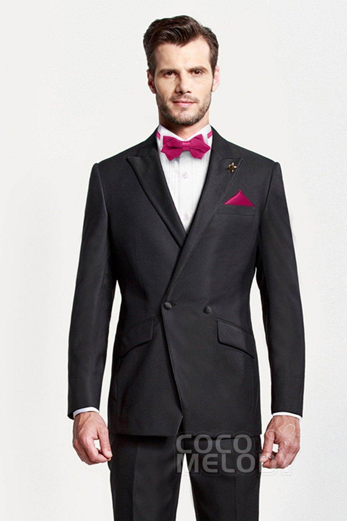 Men's 2-Piece Elastic Silk Like Satin Bow Ties Pocket Square - COCOMELODY