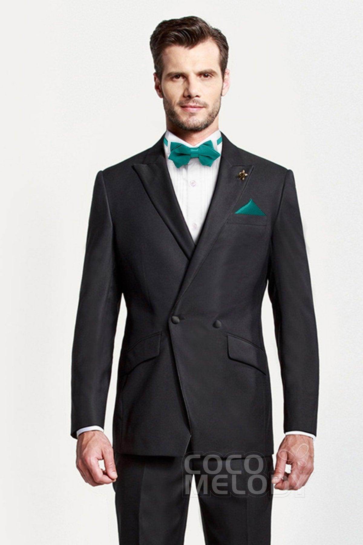 Men's 2-Piece Elastic Silk Like Satin Bow Ties Pocket Square - COCOMELODY