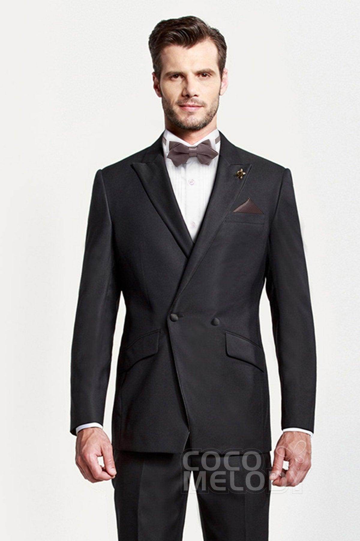 Men's 2-Piece Elastic Silk Like Satin Bow Ties Pocket Square - COCOMELODY
