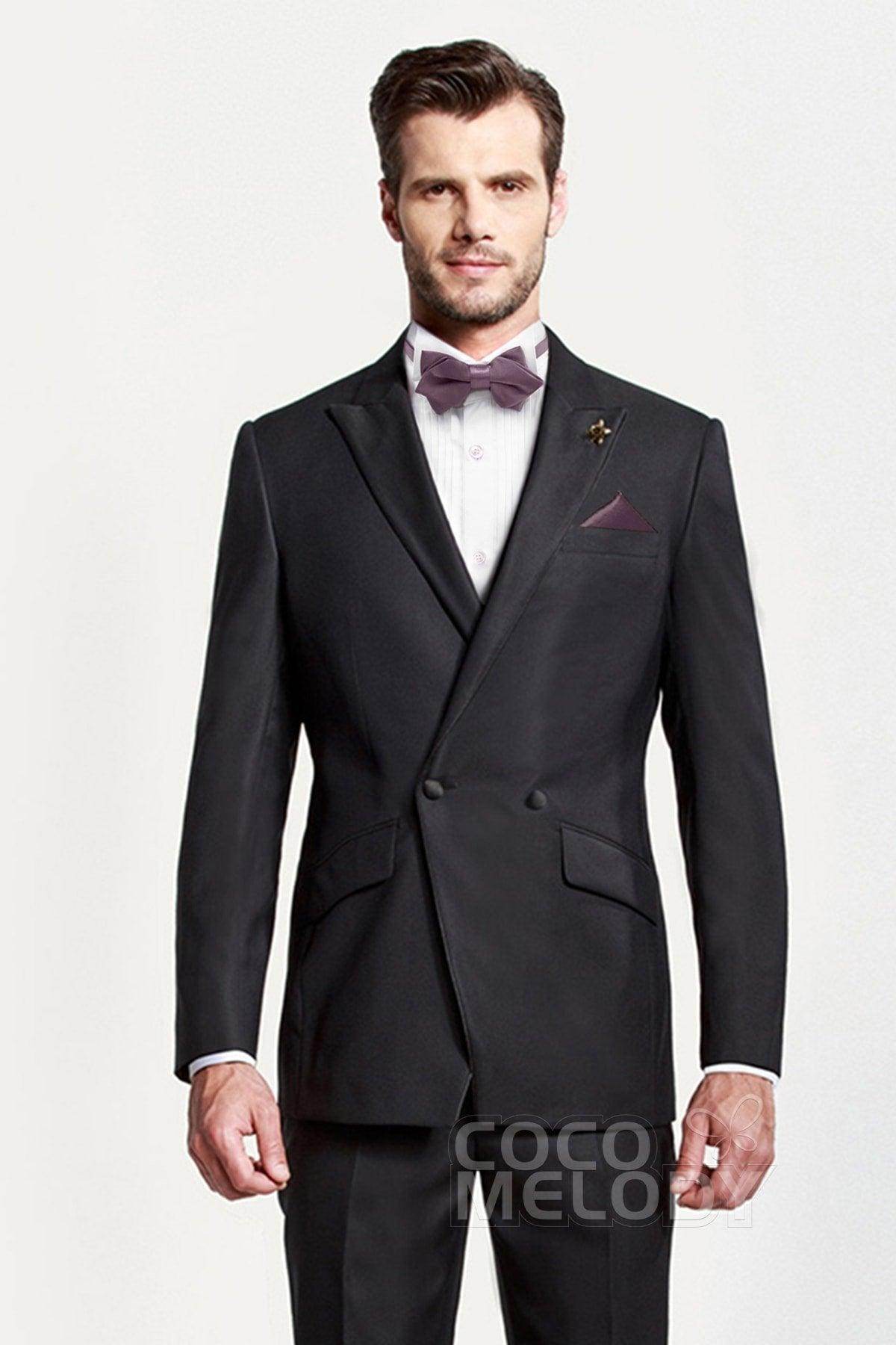 Men's 2-Piece Elastic Silk Like Satin Bow Ties Pocket Square - COCOMELODY