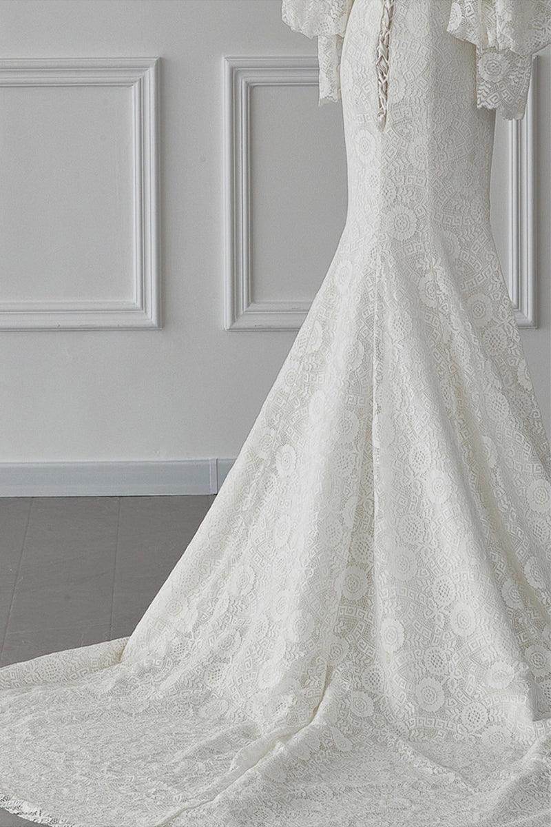 Trumpet-Mermaid Sweep-Brush Train Lace Wedding Dress 719870409318 - COCOMELODY