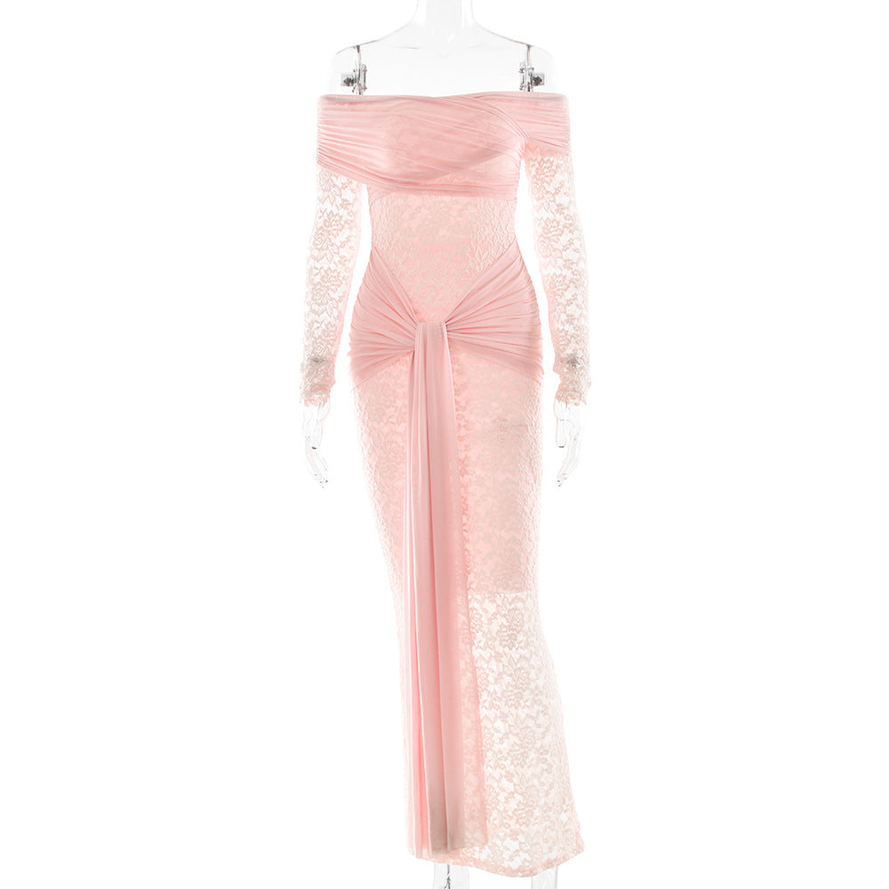 Sheath Floor length Lace Semi Formal Wedding Guest Dresses 984190843772