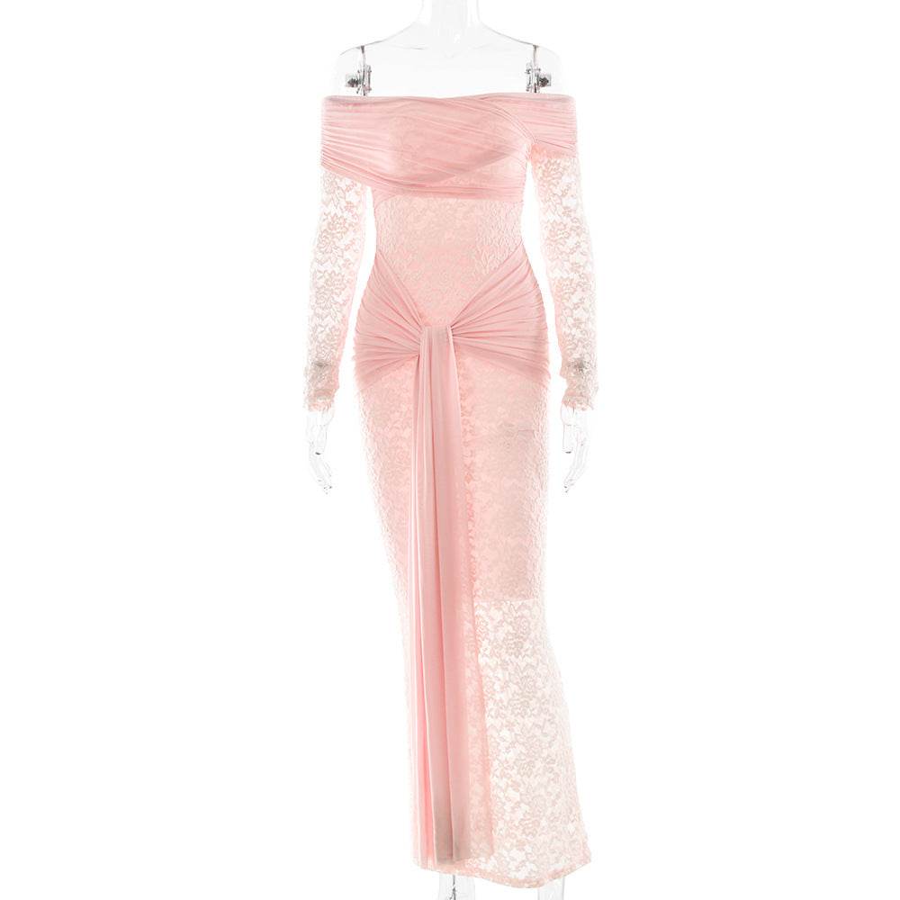 Sheath Maxi Lace Semi Formal Wedding Guest Dresses 984190843772 - COCOMELODY