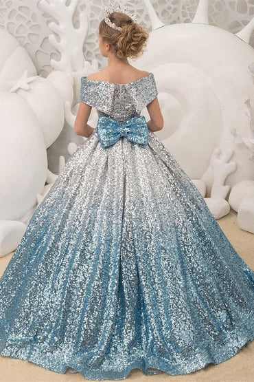 Ball Gown Off The Shoulder Ombre Sequin Floor Length Bow Flower Girl Dresses 617535045936 - 10 Days / As Picture / 2 - COCOMELODY