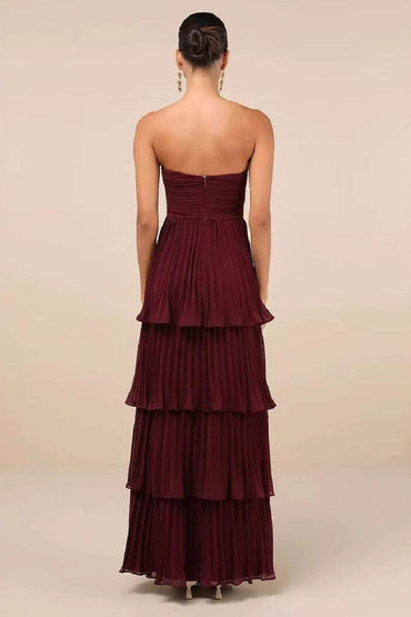 A-line Maxi Pleated Satin Formal Evening Dresses 847845179738 - COCOMELODY