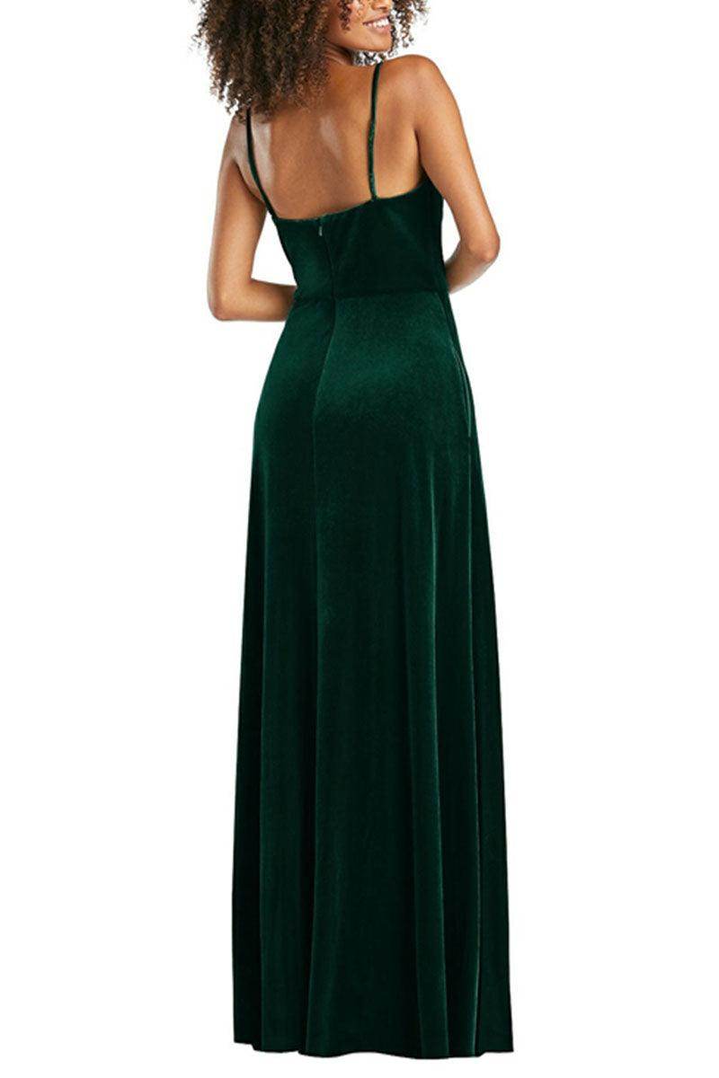 A-Line Maxi Velvet Bridesmaid Dress 632358899575 - COCOMELODY