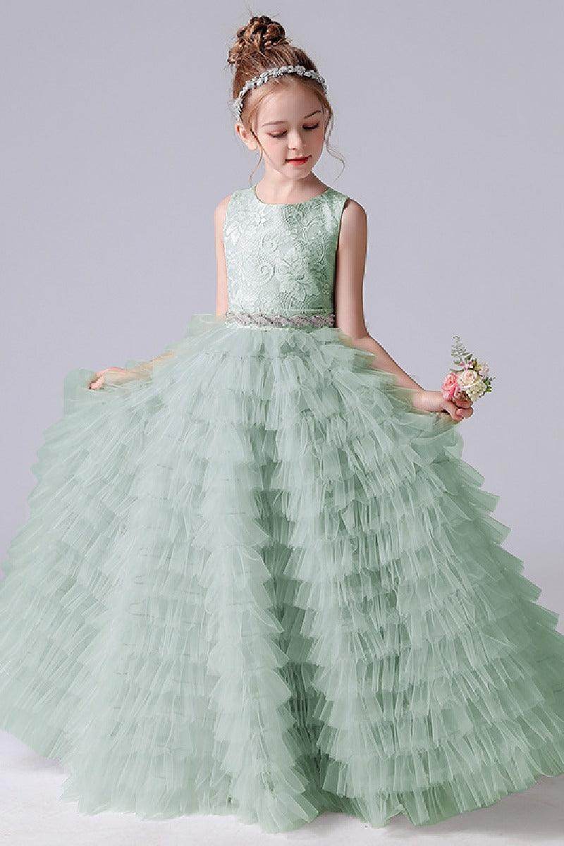 A-line/Princess Scoop Neck Sleeveless Tulle Flower Girl Dress 671801710383 - COCOMELODY