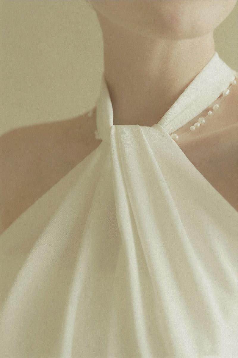 A-Line Sweep-Brush Train Acetate Satin Wedding Dress 655190338774 - COCOMELODY