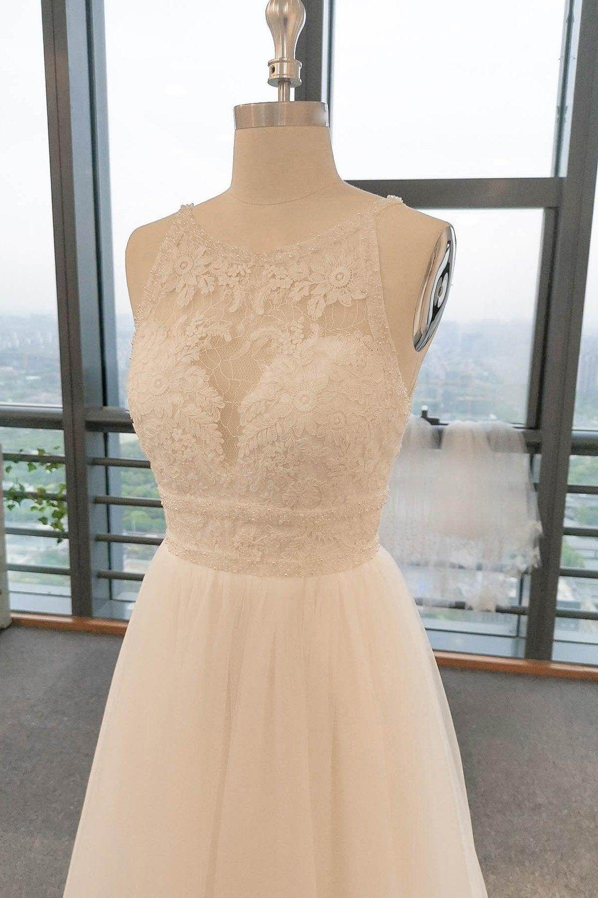 A-Line Sweep-Brush Train Lace Wedding Dress CW2765 - COCOMELODY