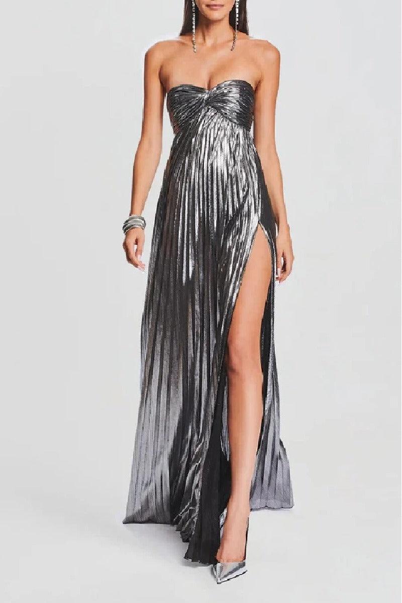 A-Line Floor Length Bronzing Fabric Wedding Guest Dress 971542045191 - 10 Days / Silver / S - COCOMELODY