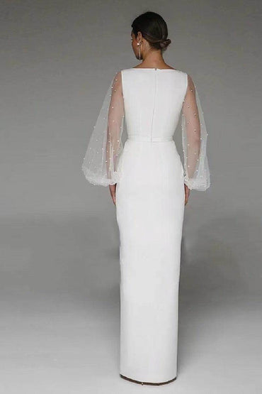 Sheath-Column Floor Length Elastic Cloth Wedding Dress 862654361502 - COCOMELODY