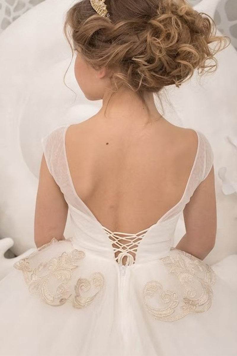 Ball Gown Court Train Tulle Lace Flower Girl Dress 737454268619 - COCOMELODY