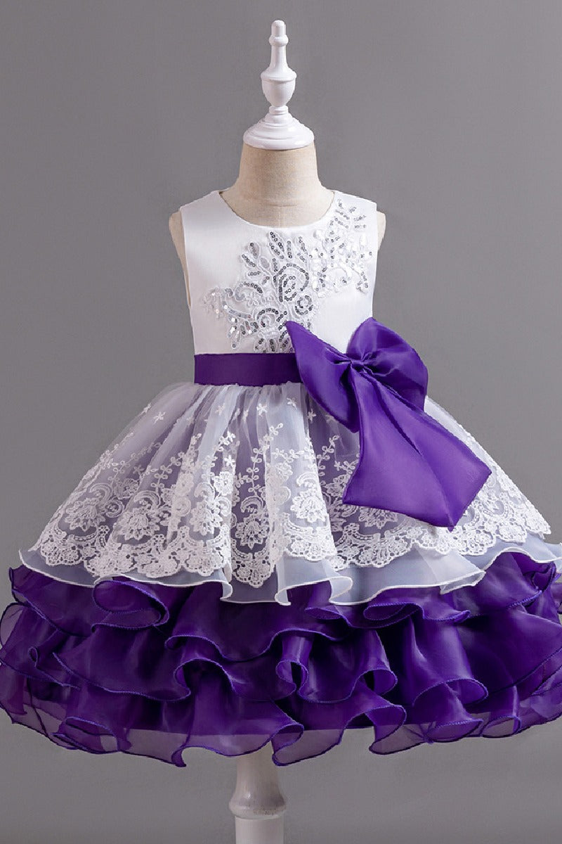 Sleeveless Round Neck Knee Length Tiered Ruffled Organza Lace Flower Girl Dresses 1030684537827