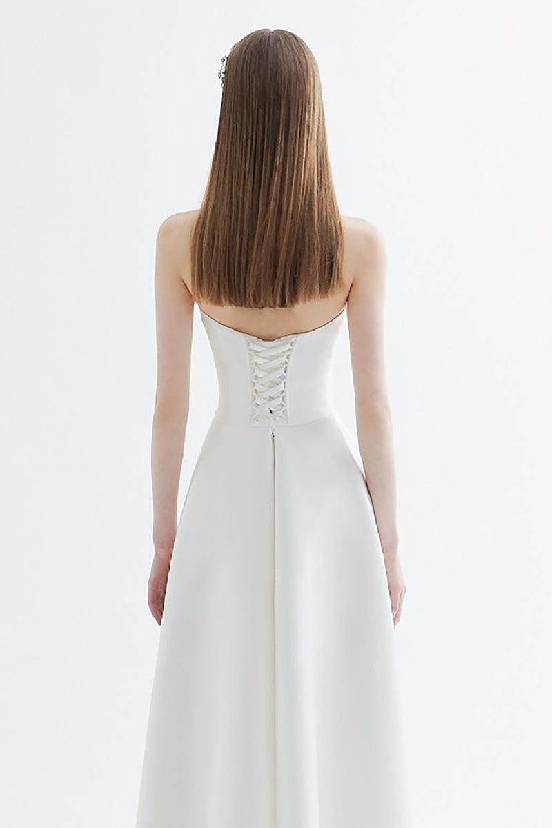 A-Line High-Low Satin Wedding Dress 817751424251 - COCOMELODY