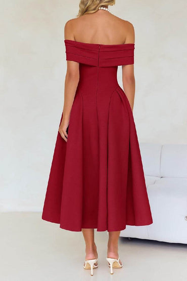 A-Line Midi Satin Formal Wedding Guest Dresses B0DS8NJRR3 - COCOMELODY