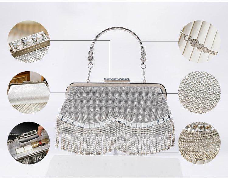 Rhinestone fringe evening bag 788222596906 - COCOMELODY