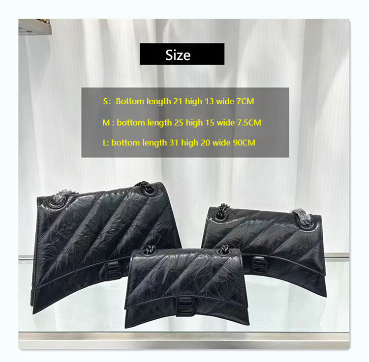 Cowhide pleated diamond check chain bag evening bag 706471330384 - COCOMELODY