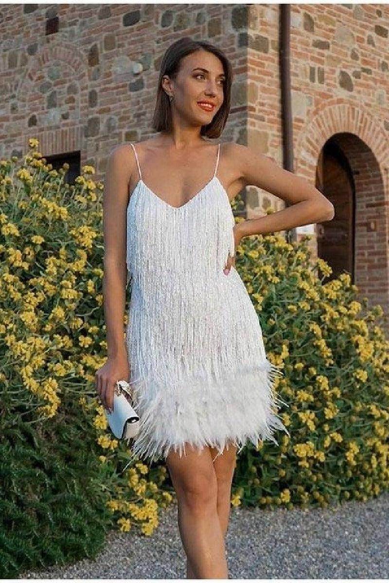 Fringed sequin sexy V-neck cocktail dress 715257715853 - COCOMELODY