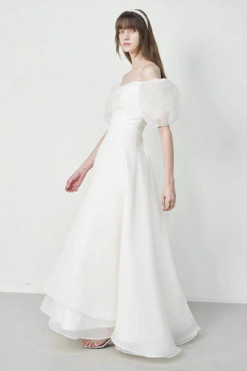 A-Line Floor Length Organza Wedding Dress 821797168740 - COCOMELODY