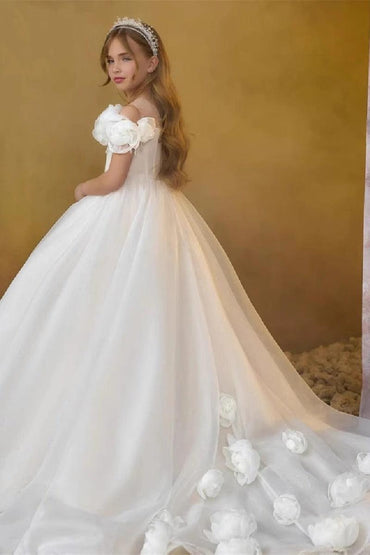 Off-The-Shoulder Organza Flower Tulle Flower Girl Dresses 915511718620 - 7 Days / As Picture / 2 - COCOMELODY
