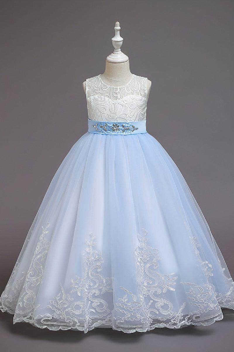 A-line floor length tulle lace flower girl dress 621667738228 - COCOMELODY