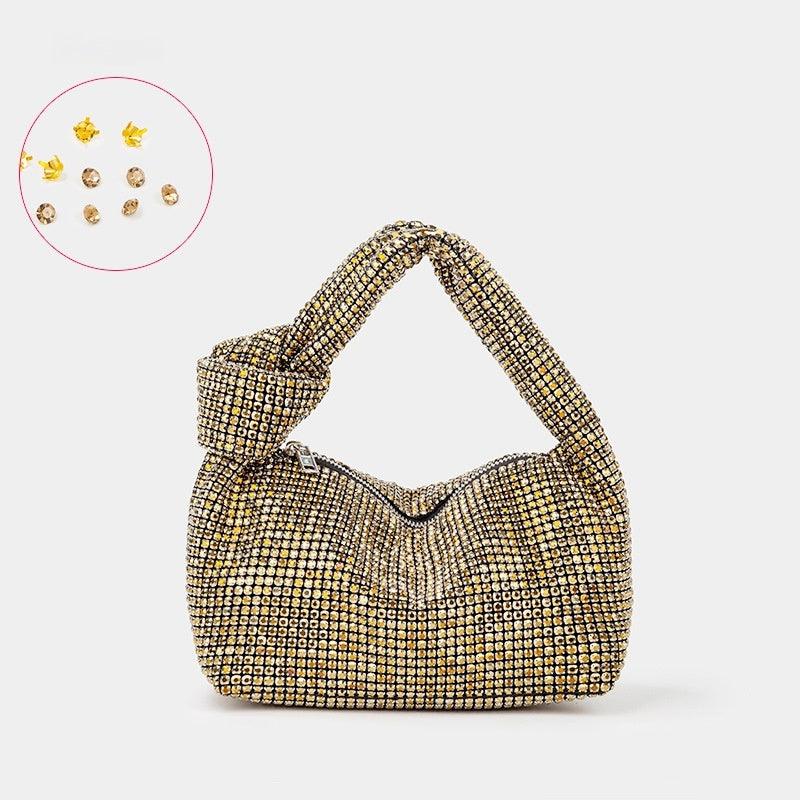 Diamond-encrusted vest evening bag 833620199576 - 7 Days / Light gold / 27*11*13cm - COCOMELODY