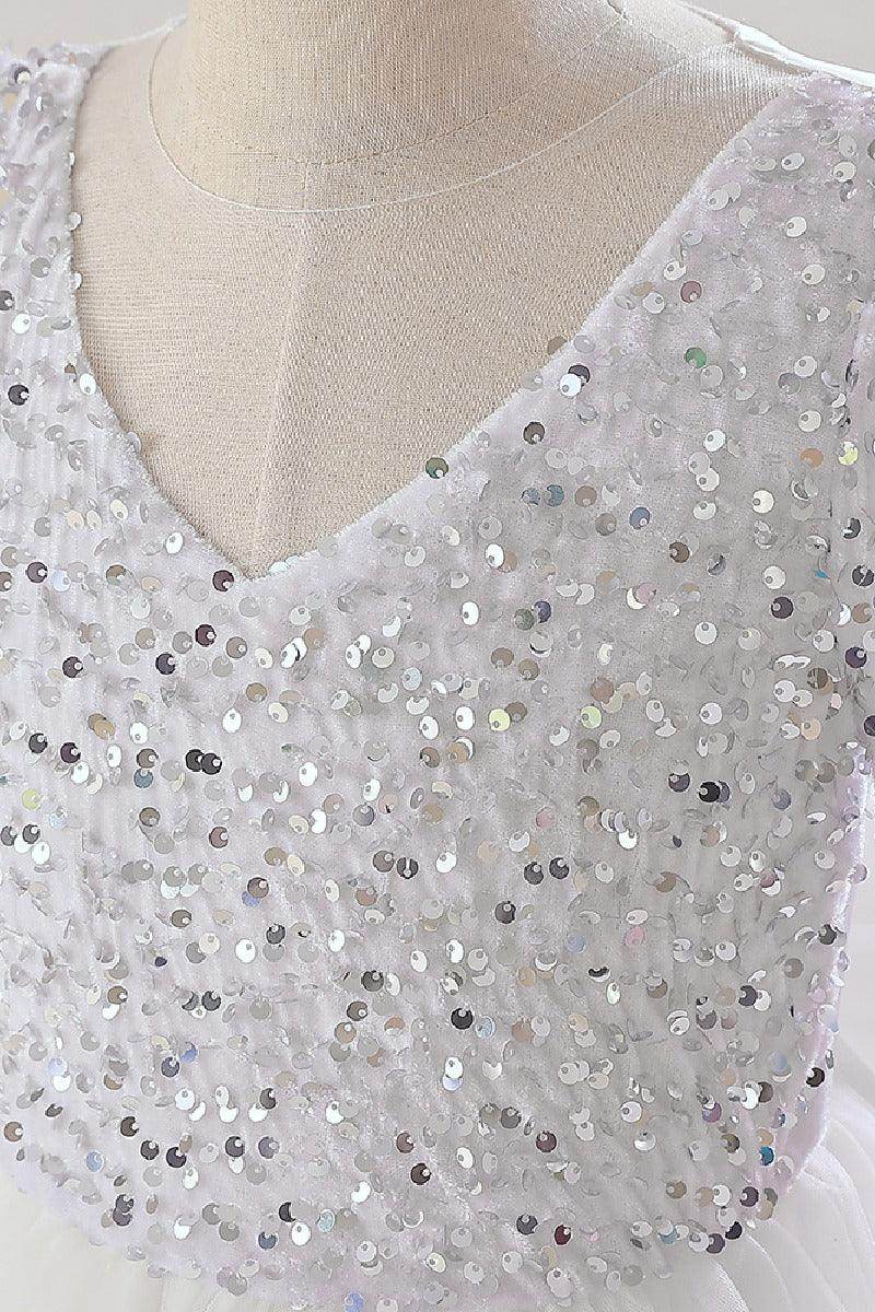 A-Line Maxi Sequined Tulle Flower Girl Dress 735143524780 - COCOMELODY