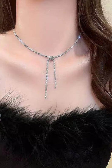 Flash diamond silver bow necklace  814239703094