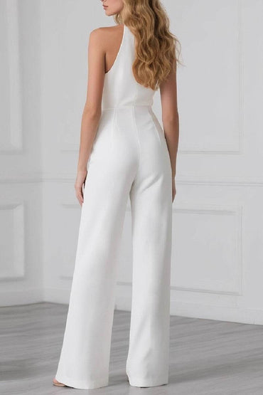 Halter Floor Length Elastic Cloth Wedding Jumpsuit 949852323242 - COCOMELODY