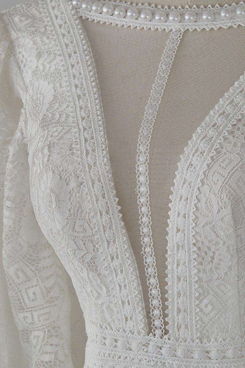 Trumpet-Mermaid Sweep-Brush Train Lace Wedding Dress 719870409318 - COCOMELODY