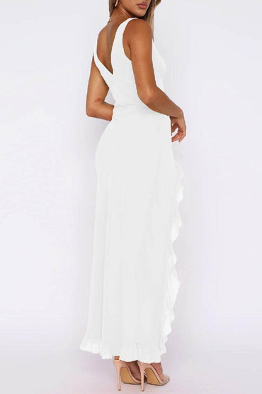 Sheath-Column Tea Length Chiffon Little White Dress 100032 - COCOMELODY