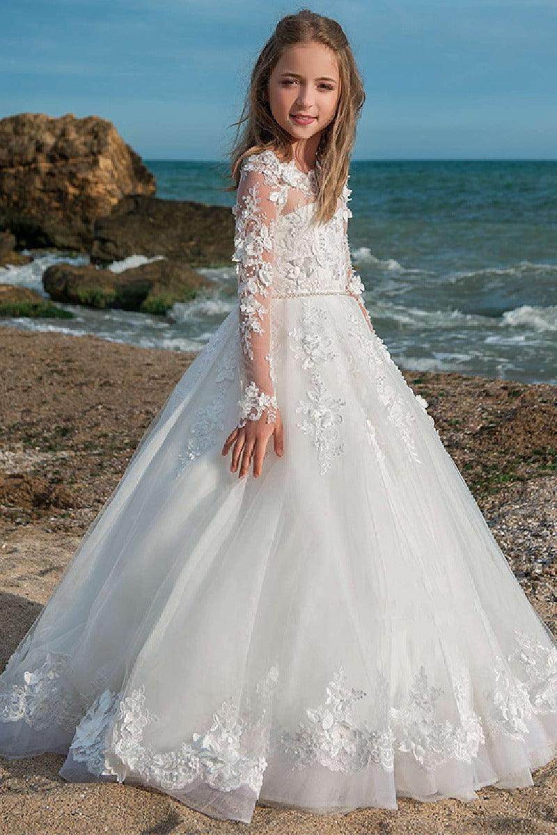 A-Line Illusion Long Sleeve Lace/Tulle Flower Girl Dress COCOMELODY 676090301354, 7 Days / As Picture / 80cm A-Line Illusion Long Sleeve Lace/Tulle Flower Girl Dress COCOMELODY 676090301354, 7 Days / As Picture / 80cm