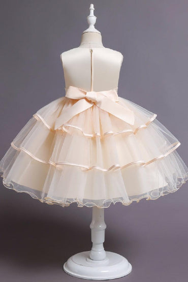 A-Line Round Neck Sleeveless Ruffled Tulle Knee Length Flower Girl Dresses 1029768342439 - 7 Days / Dusty Rose / 100cm - COCOMELODY