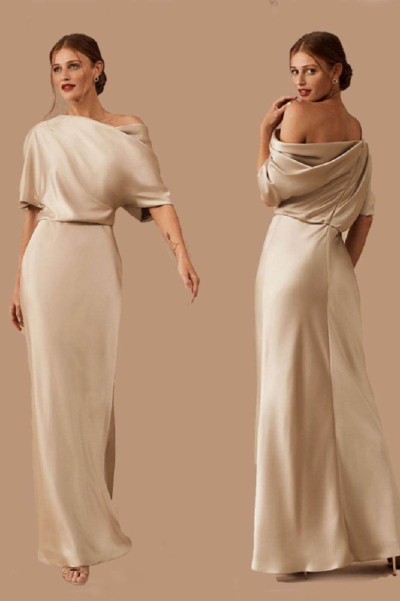 A-Line Maxi Stretch Satin Bridesmaid Dress 658382593437 - COCOMELODY